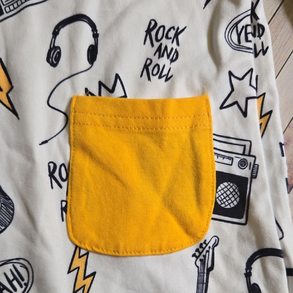 Rock & Roll Baby Jumpsuit & Beanie PJ Set Yellow White Romper One Piece 0-3M - Picture 5 of 9